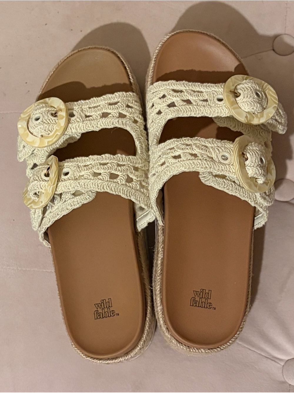 wild fable Cream Crochet Double-Buckle Slide Sandals